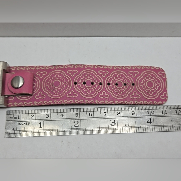 Womens Gruen Silver Quartz Watch Pink Relic Floral Mandela Band New Battery - Picture 7 of 10